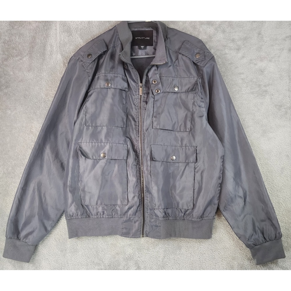 Structure Jacket Mens Large Gray Lightweight Utility Bomber Full Zip 90s Y2K